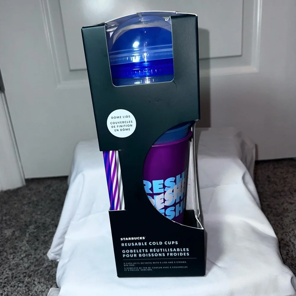 Starbucks Reusable Cold Cups with Straws Purple Blue
